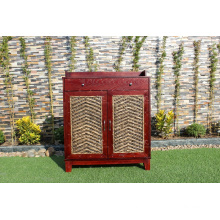 Antique Luxury Water Hyacinth and Wooden Cabinet